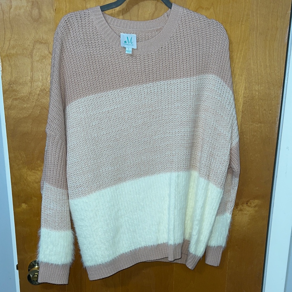 Elegant Women's Color Block Sweater - Cream and Tan